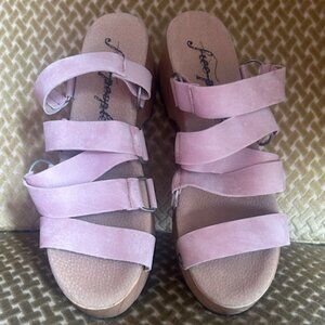 Free People Virgo Switchback Pink Blush Suede Stud Wooden Clog Sandals.